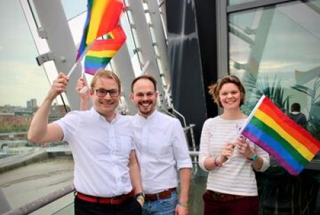 Some of the Pride in Hull trustees at The Deep. From left, Matt Walton (Chair), Andy Hastings and Laura Martin.