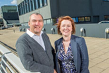 Freya Cross and Rick Taylor stood near the Business Centre